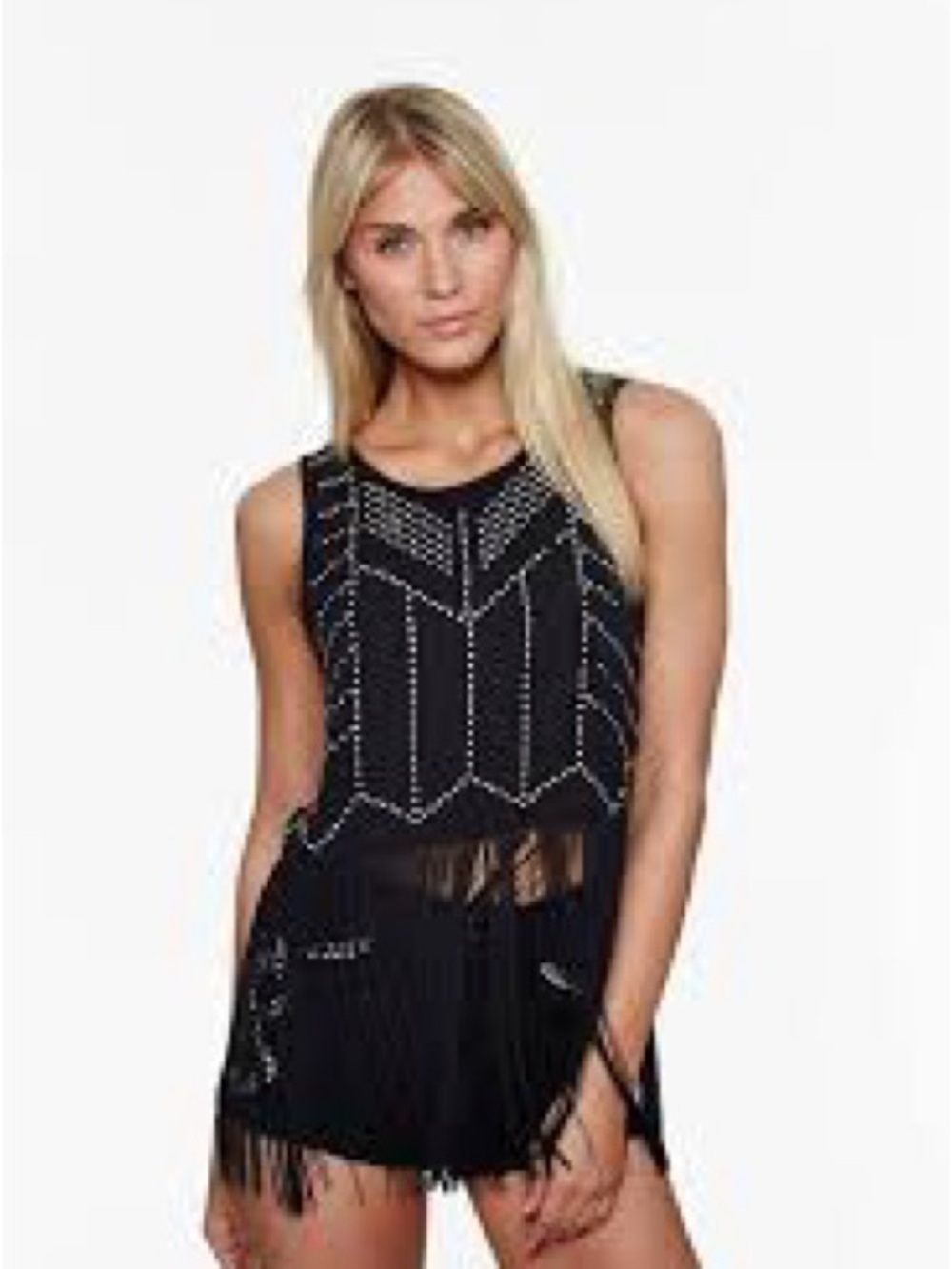 H&M Black Beaded Fringe Tank Top